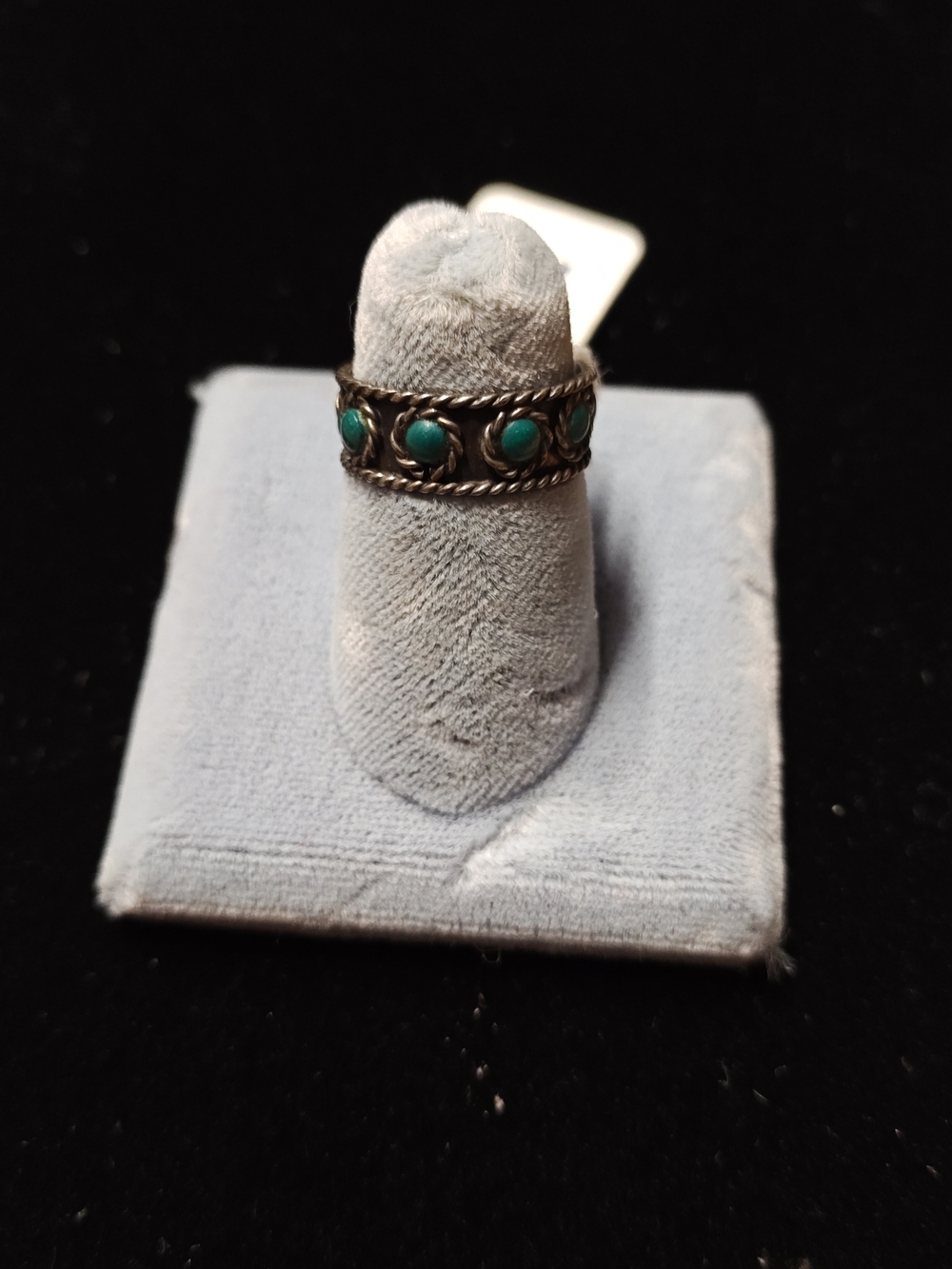 Turquoise Accent Sterling Silver Rope Band Ring